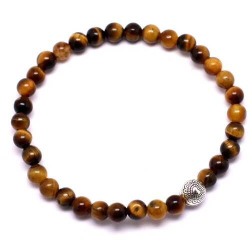 Bracelet pierre semi précieuse oeil de tigre 4mm et perle argentée