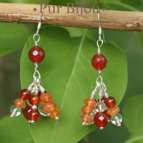 Boucles argent 925 - pierres semi précieuses - cornaline et cristal