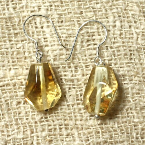 Boucles d'oreilles ambre miel facettée et argent 925