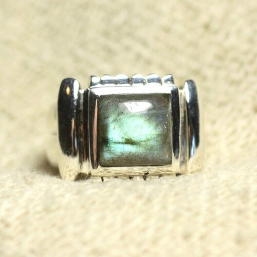 N123 - bague argent 925 et pierre - labradorite carré 10mm