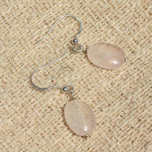 Boucles d'oreilles argent 925 et pierre - quartz rose ovales 14x10mm