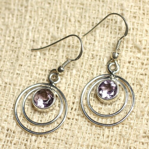 Bo202 - boucles d'oreilles argent 925 cercles 16mm - améthyste facettée ronds 6mm