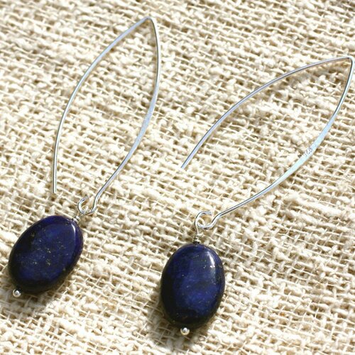 Boucles d'oreilles argent 925 40mm - lapis lazuli ovales 14x10mm
