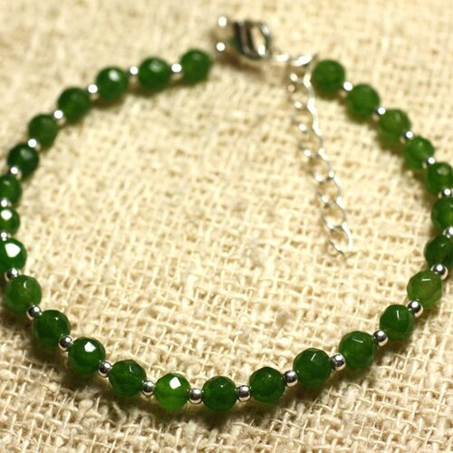 Bracelet argent 925 et pierre - jade verte facettée 4mm