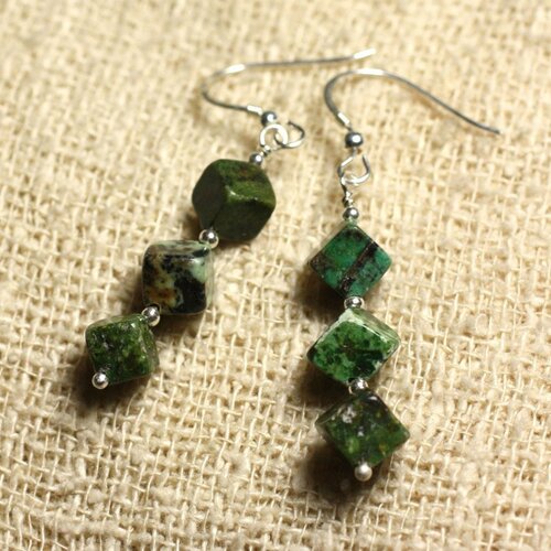 Boucles d'oreilles argent 925 - turquoise d'afrique cubes 6x6mm
