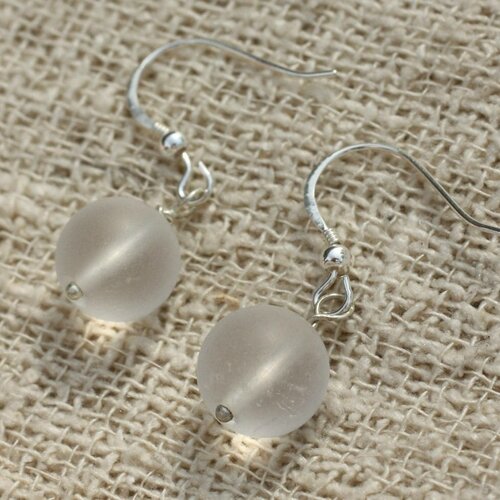 Boucles d'oreilles argent 925 - cristal quartz mat 10mm