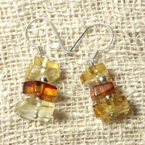 Boucles d'oreilles ambre cognac et miel facettée et argent 925 ambre orange / bronze