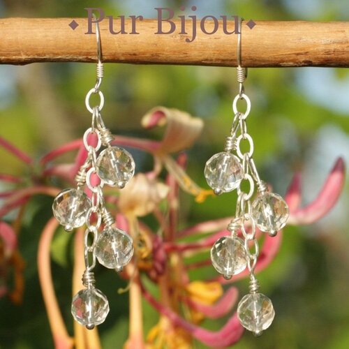 Boucles argent 925 - pierres semi précieuses - cristal de roche facetté