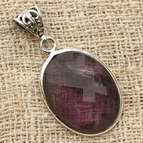 N11 - pendentif argent 925 et pierre - améthyste facettée ovale 29x21mm