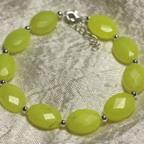 Bracelet argent 925 et pierre - jade jaune ovales facettés 14x10mm
