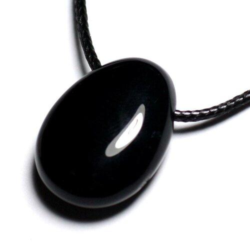 Collier pendentif pierre semi précieuse - onyx noir goutte 25mm