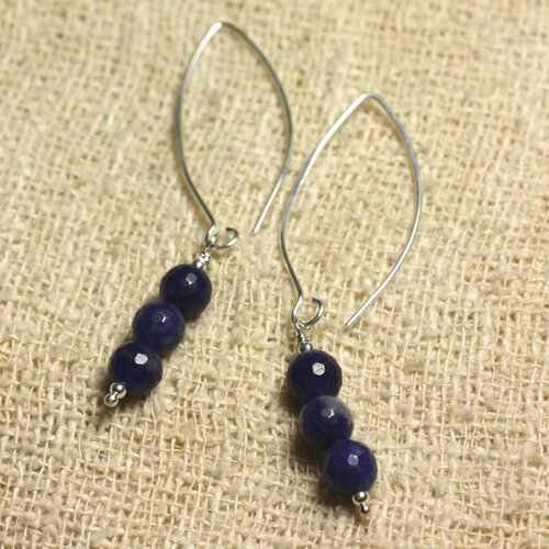 Boucles d'oreilles argent 925 crochets 40mm - sodalite facettée 6mm