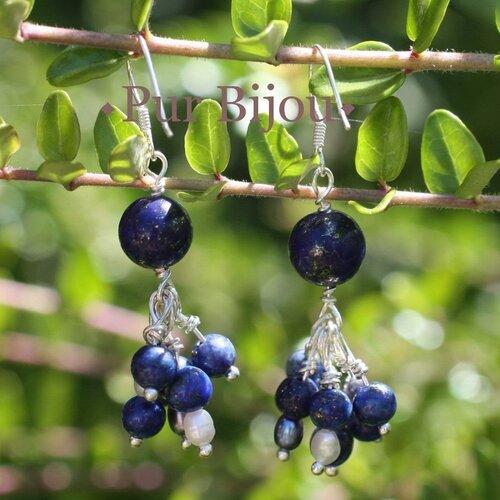 Boucles argent 925 - lapis lazuli et perles de culture