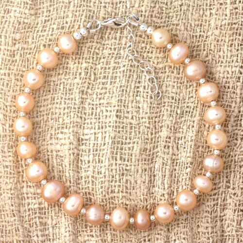 Bracelet argent 925 et perles de culture eau douce rose pastel 5-7mm