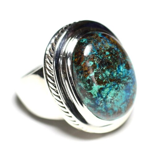 N1171 - bague argent 925 et pierre - azurite ovale 20x15mm