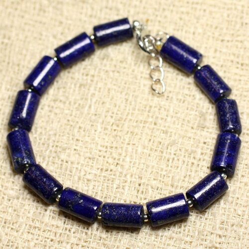 Bracelet argent 925 et pierre - lapis lazuli tubes 10mm