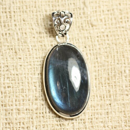 N2-5 - pendentif argent 925 et pierre - labradorite ovale 28x16mm