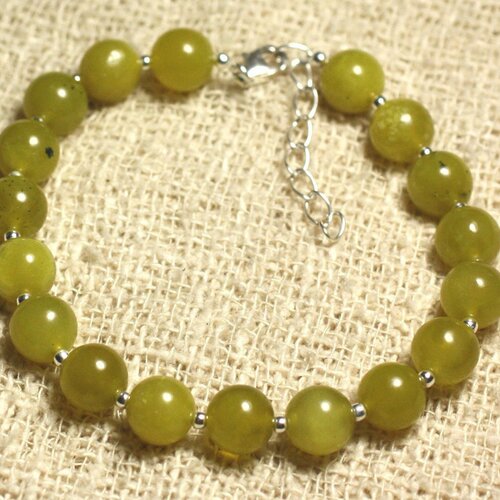 Bracelet argent 925 et pierre semi précieuse - jade olive 8mm