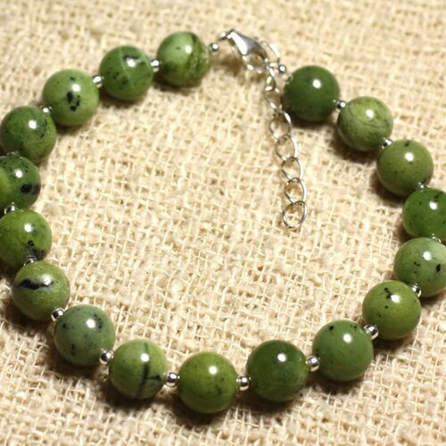 Bracelet argent 925 et pierre semi précieuse - jade canada nephrite 8mm