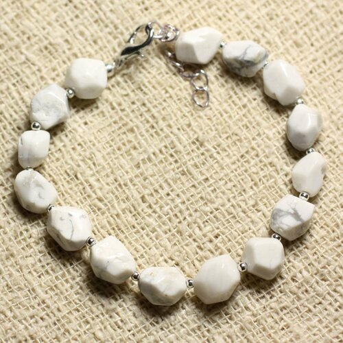 Bracelet argent 925 et pierre - howlite nuggets facettés 8mm
