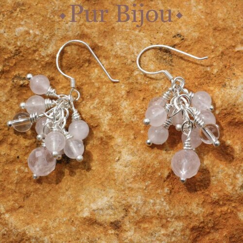 Boucles argent 925 - quartz rose et cristal de roche