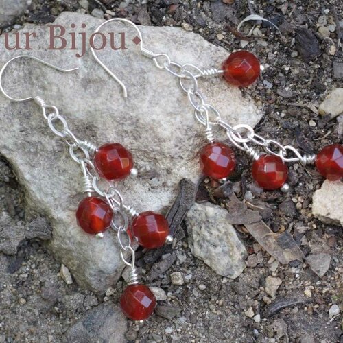 Boucles argent 925 - pierres semi précieuses - cornaline facettée