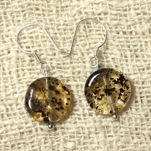Boucles d'oreilles ambre miel et argent 925 ambre jaune