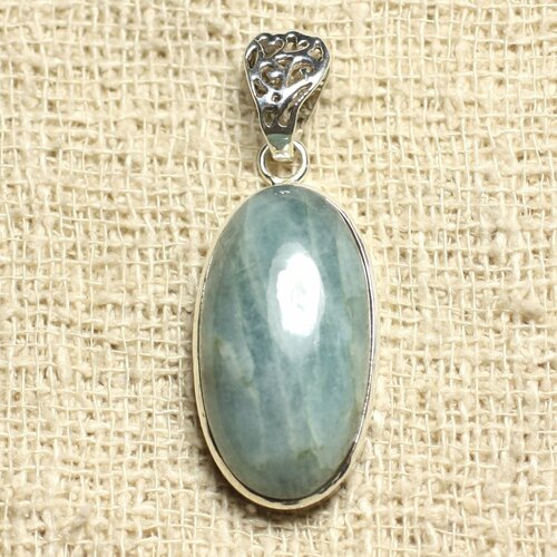 N33 - pendentif argent 925 et pierre - aigue marine ovale 29x16mm