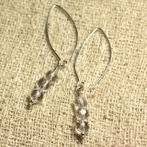 Boucles d'oreilles argent 925 crochets 40mm - cristal quartz facetté 6mm