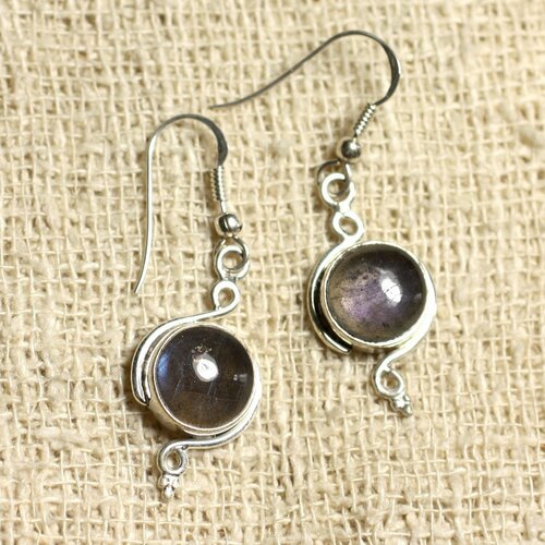 Bo213 - boucles d'oreilles argent 925 et pierre - labradorite rond 10mm