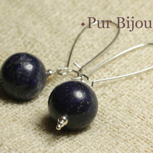 Boucles d'oreilles pierre semi précieuse - lapis lazuli 16 mm