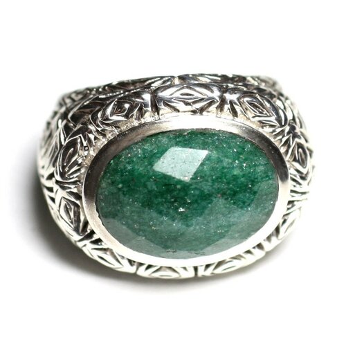N114 - bague argent 925 et pierre - aventurine ovale facetté 16x12mm