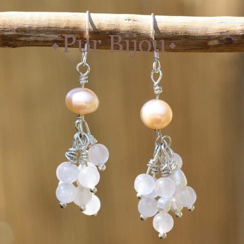 Boucles argent 925 - quartz rose et perles de culture