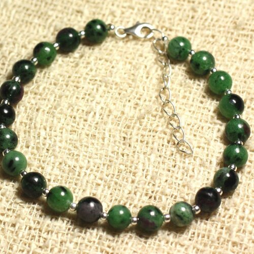 Bracelet argent 925 et pierre - rubis zoïsite 6mm