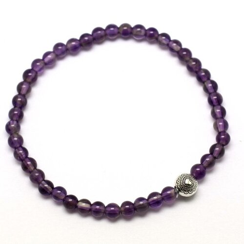 Bracelet pierre semi précieuse améthyste 4mm et perle argentée