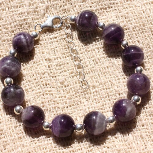 Bracelet argent 925 et pierre - améthyste 10mm