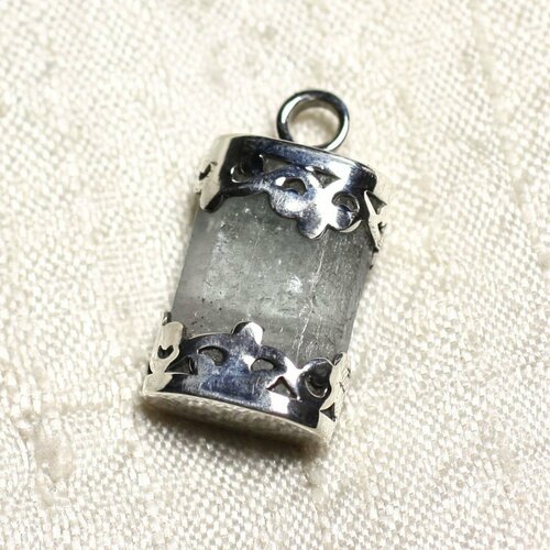 N12 - pendentif argent massif 925 et pierre - aigue marine brute 25mm