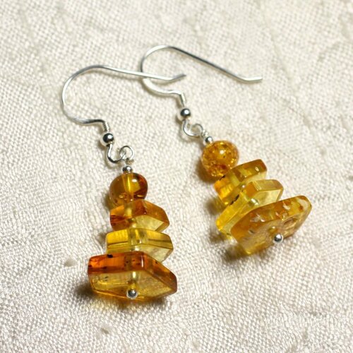 Boucles d'oreilles argent 925 et ambre naturelle miel 6-14mm