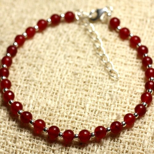 Bracelet argent 925 et pierre - jade rouge 4mm