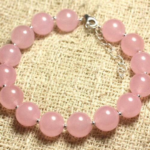Bracelet argent 925 et pierre - jade rose clair 10mm