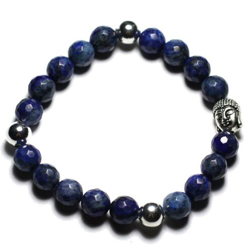 Bracelet bouddha et pierre semi précieuse - lapis lazuli facetté 8mm
