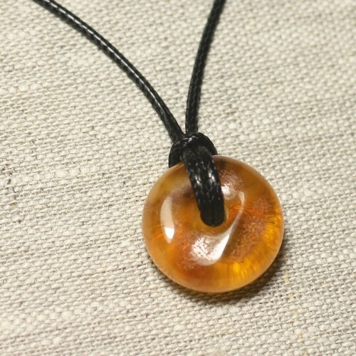 N5 - collier pendentif pierre ambre naturelle donut pi 21mm
