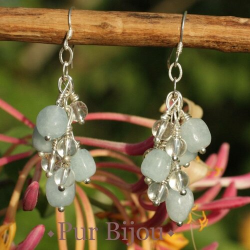 Boucles aigue marine - cristal de roche et argent 925