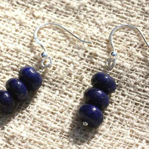 Boucles d'oreilles argent 925 et lapis lazuli rondelles 8x5mm