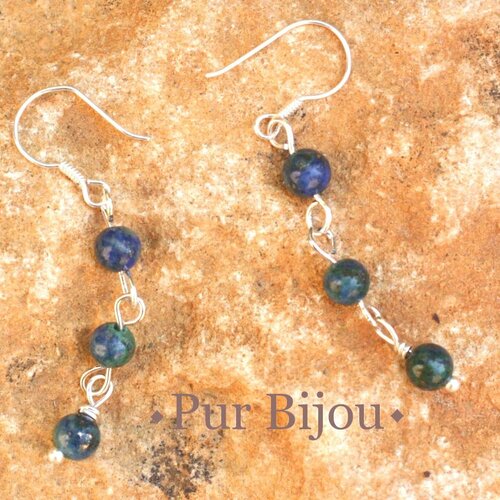Boucles d'oreilles argent 925 et pierre - chrysocolle 4mm