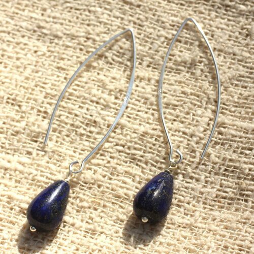 Boucles d'oreilles argent 925 - lapis lazuli gouttes 12x8mm