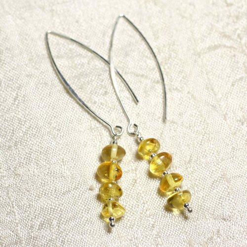 Boucles d'oreilles argent 925 longs crochets et ambre naturelle miel rondelles 6-7mm