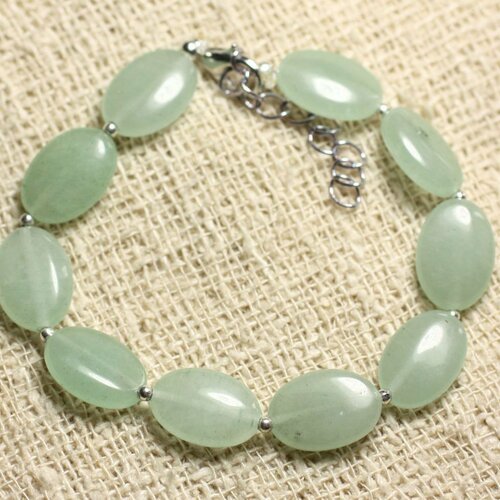 Bracelet argent 925 et pierre - aventurine verte ovales 14x10mm