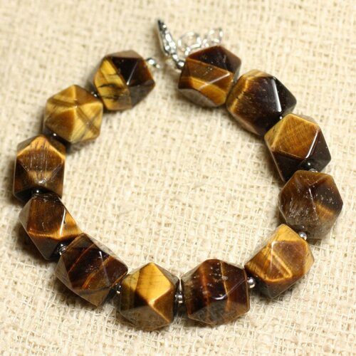 Bracelet argent 925 et pierre - oeil de tigre nuggets facettés 10-12mm