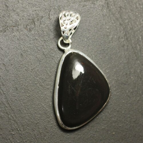 N45 - pendentif argent 925 et pierre - obsidienne arc en ciel oeil céleste triangle 30x20mm
